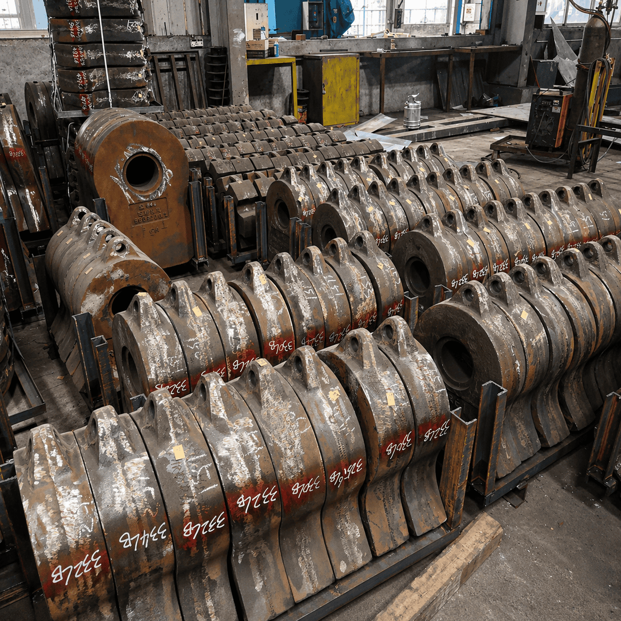 Shredder hammer wear part for heavy-duty crushing and recycling equipment.