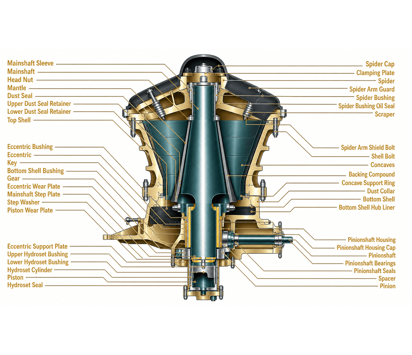 A detailed diagram of a submarine's internal components, highlighting key parts like the mainshaft,.